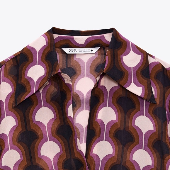 ZARA Ruffled Printed Blouse Pink BNWT - Picture 4 of 6